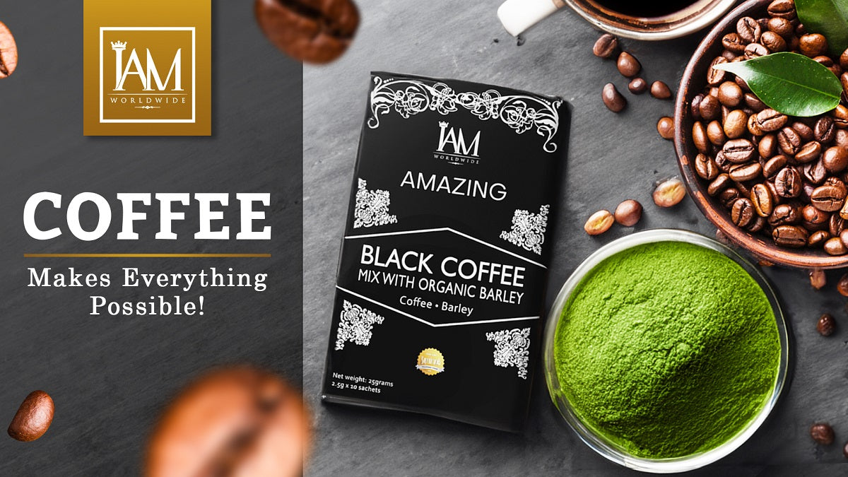 Amazing Black Coffee with Organic Barley (10 Sachets) Premium Arabica Coffee