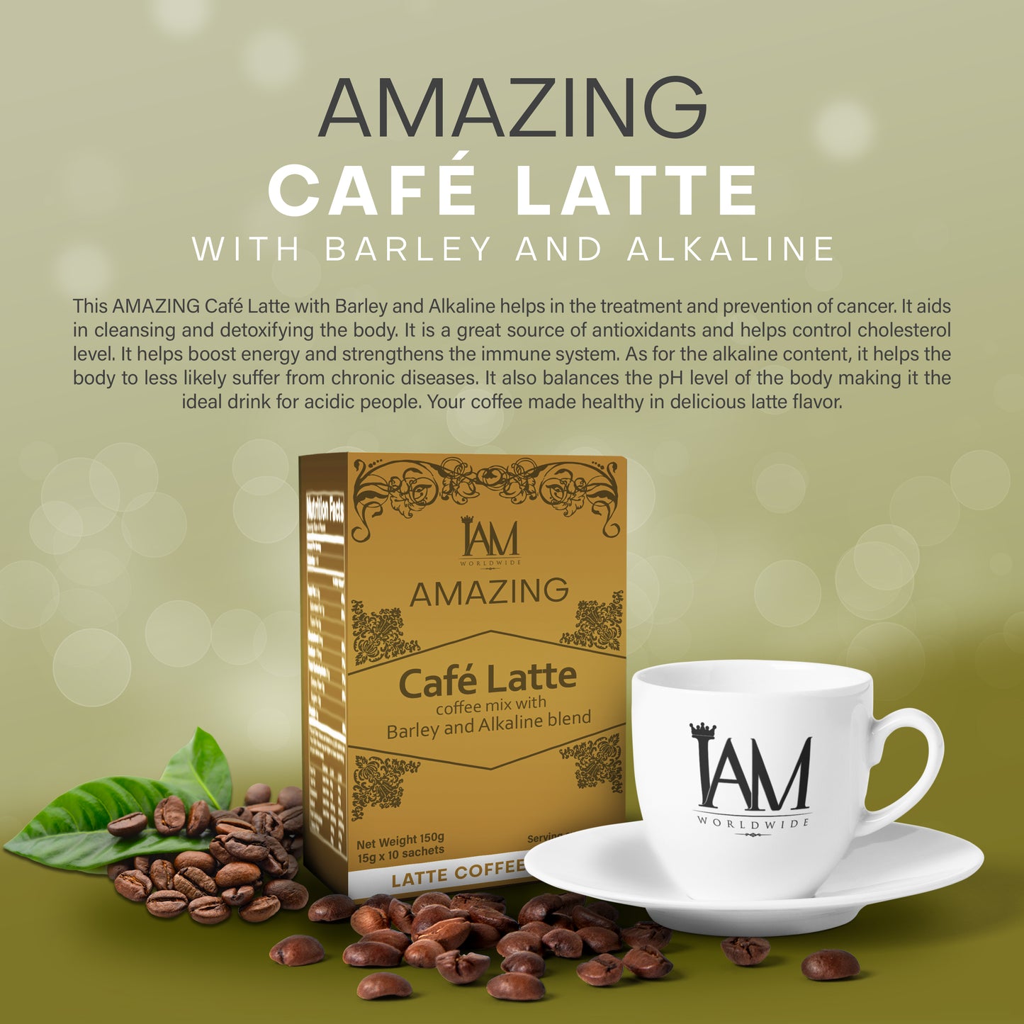 Amazing Café Latte with Barley and Alkaline – Healthy Latte Coffee Drink (10 Sachets)