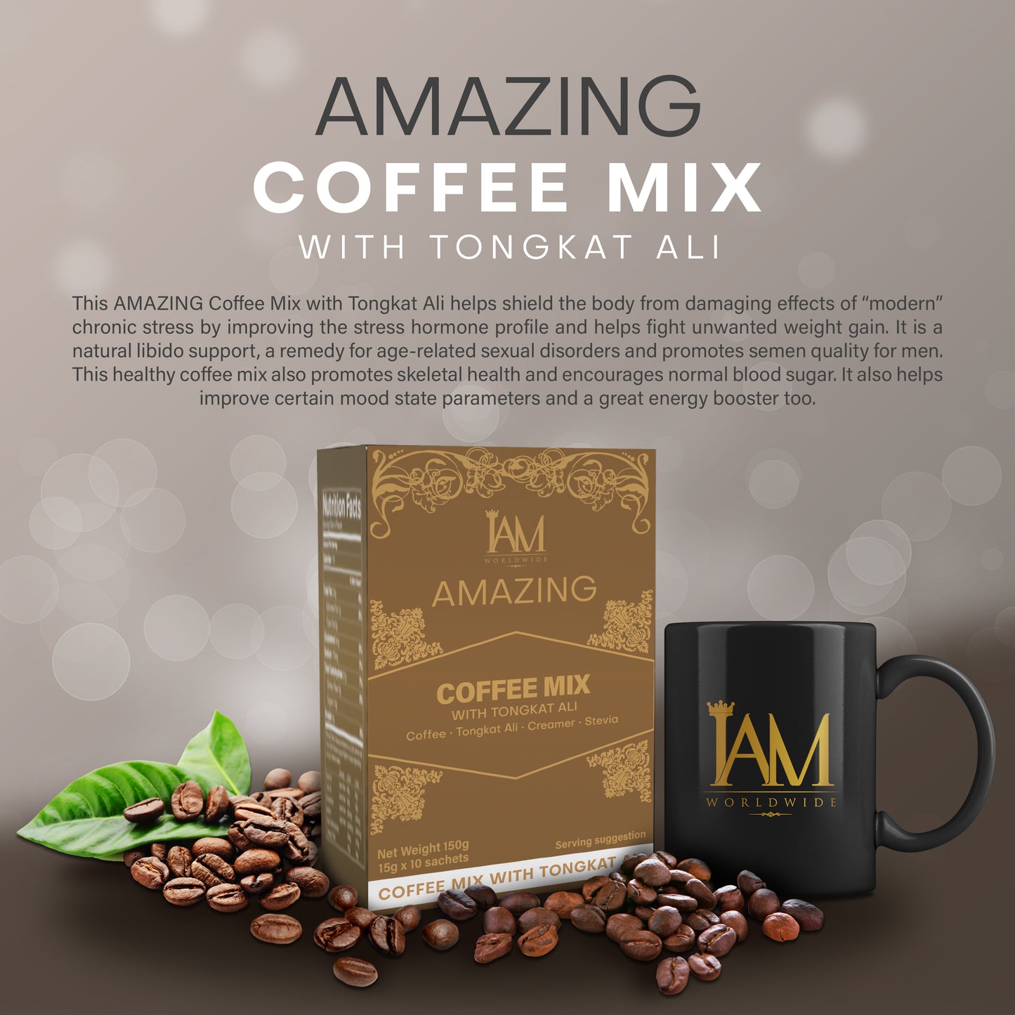 Amazing Coffee Mix with Tongkat Ali – 10 Sachets (Premium Herbal Energy Coffee)