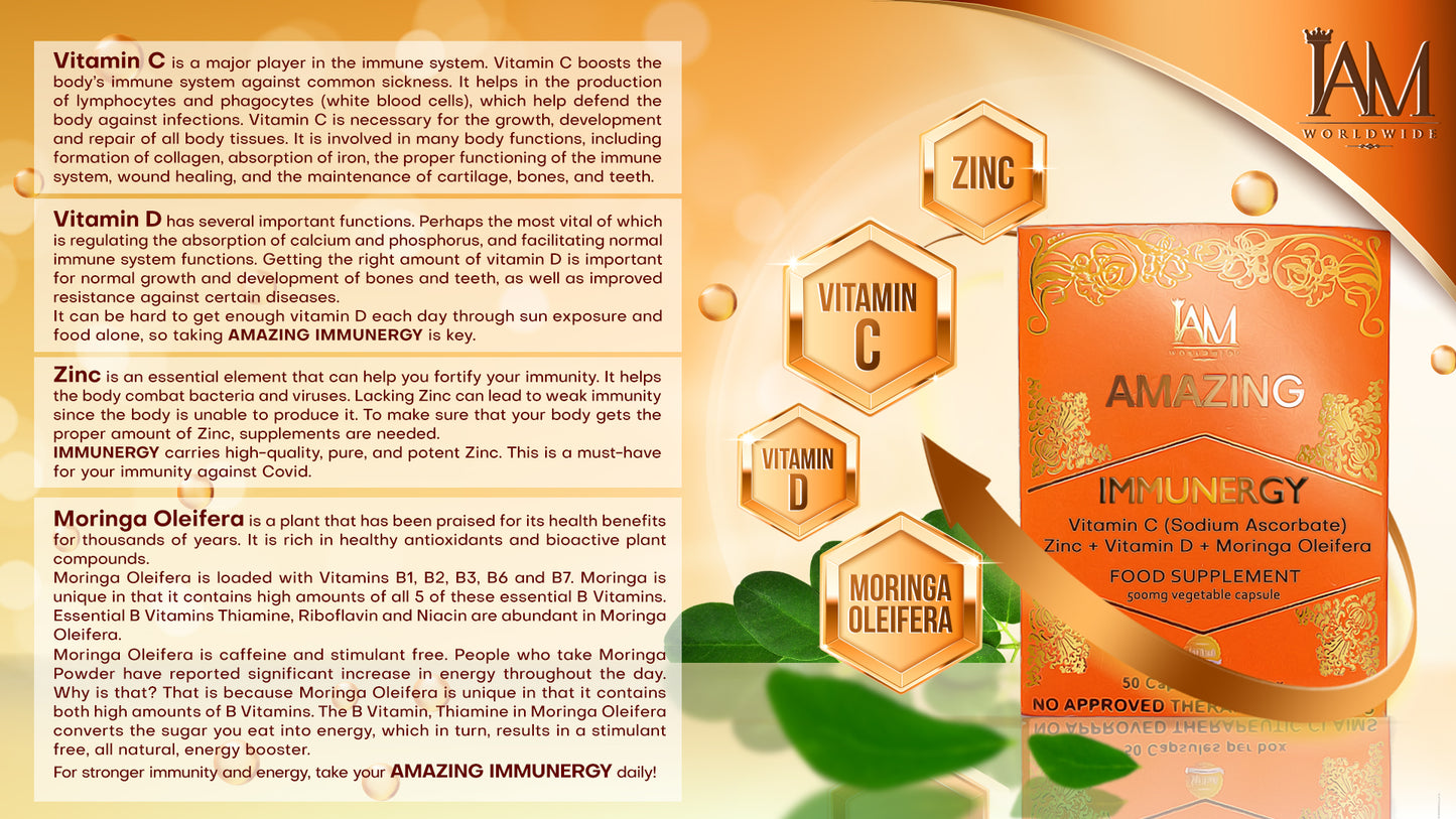 Amazing Immunergy with Vitamin C, Zinc, Vitamin D & Moringa Oleifera (50 Capsules)