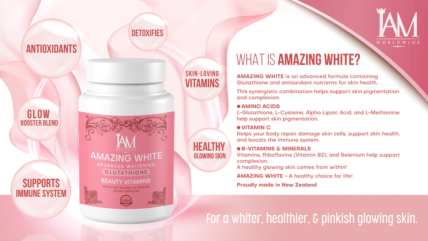 Amazing White – Glutathione + Beauty Vitamins for Whitening | 60 Capsules