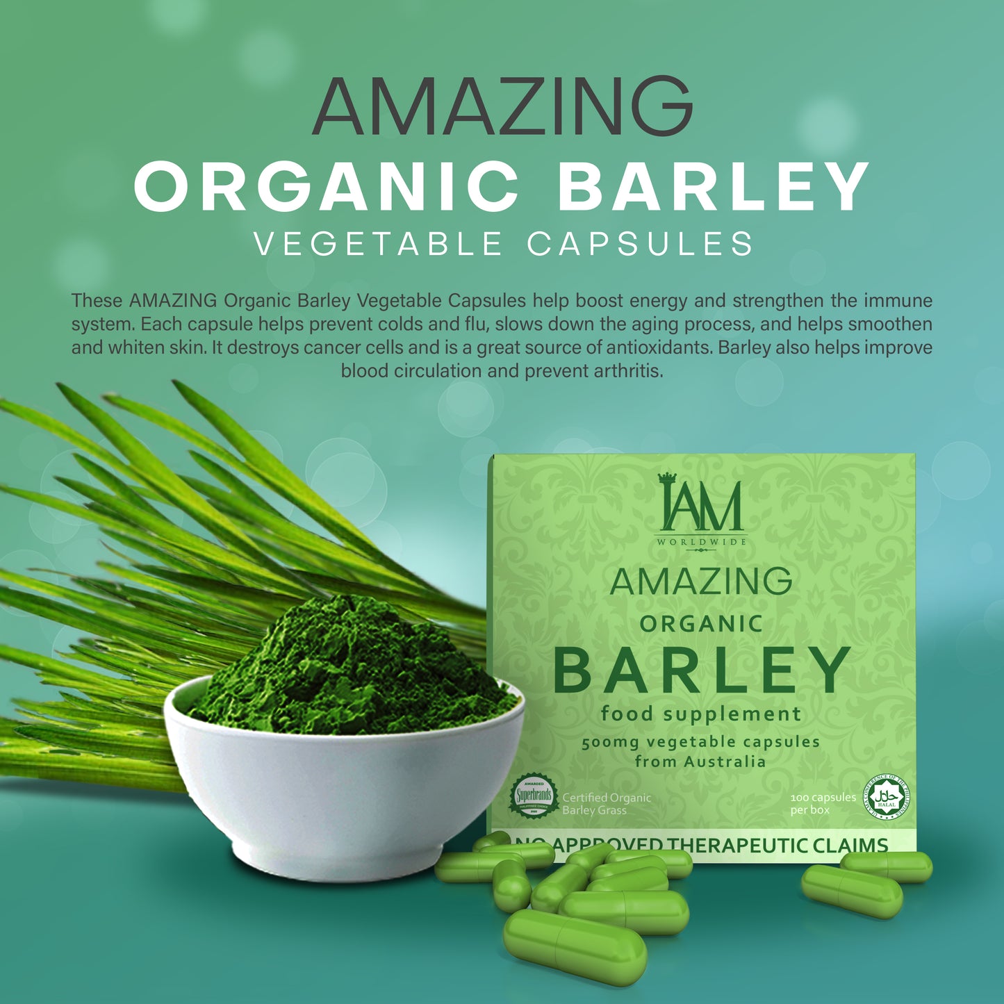 Amazing Pure Organic Barley Capsule (100 Capsules) supplement for holistic wellness